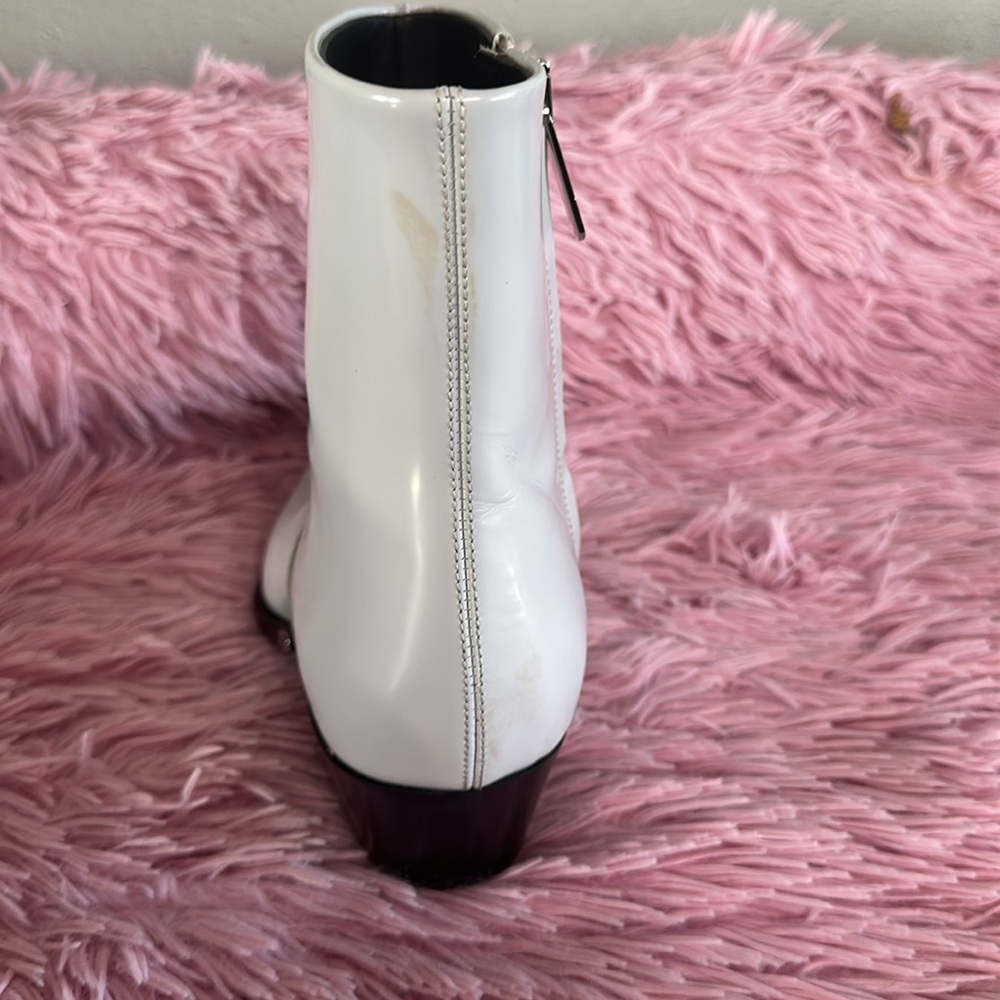 Calvin Klein 205W39NYC Tiesa White Glossed Leather Ankle Boots - Picture 7 of 15